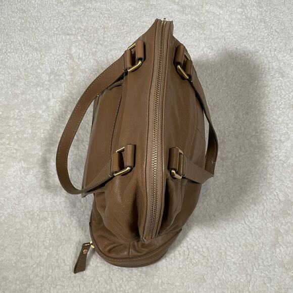 Talbots Tan Leather Satchel Handbag Large Pebbled Multi Zip Compartments NWOT - Picture 7 of 11